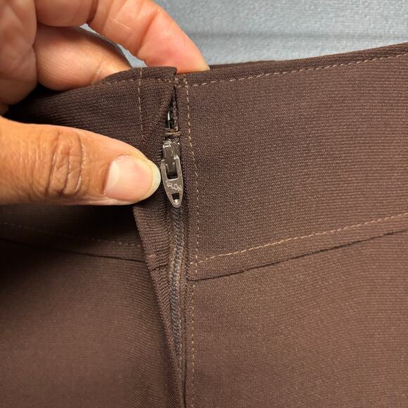 Vintage Handmade Nylon Lined Skirt A Line Chocolate Brown Office Vixen 80s Work - Picture 7 of 8